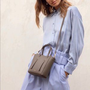 Linjer Lana Taupe Gray Leather Crossbody Bag Purse